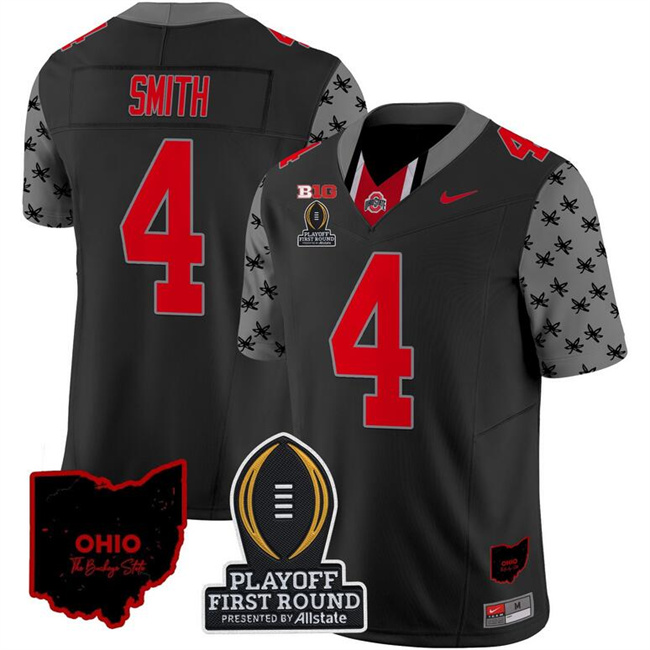 Men's Ohio State Buckeyes #4 Jeremiah Smith Black Alternate F.U.S.E. 2024 Playoff First Round Patch Vapor Limited Stitched Jersey Men's Ohio State Buckeyes #4 Jeremiah Smith Black Alternate F.U.S.E. 2024 Playoff First Round Patch Vapor Limited Stitched Jersey